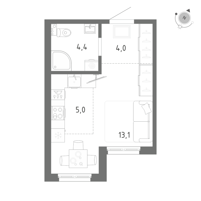 Квартира-студия, 26.5 м² - планировка, фото №1