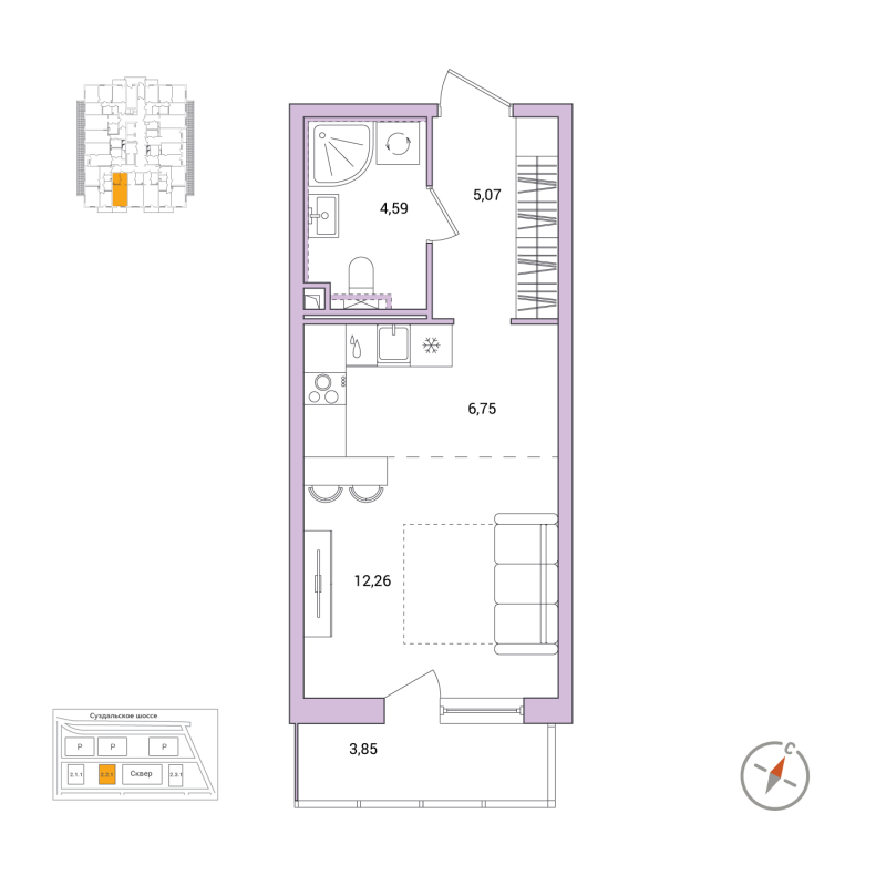 Квартира-студия, 29.83 м² в ЖК "Окла" - планировка, фото №1