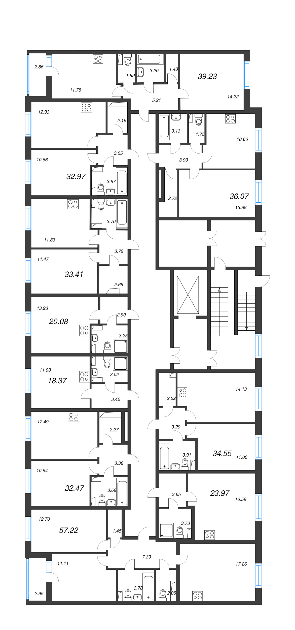 2-комнатная (Евро) квартира, 34.55 м² - планировка этажа
