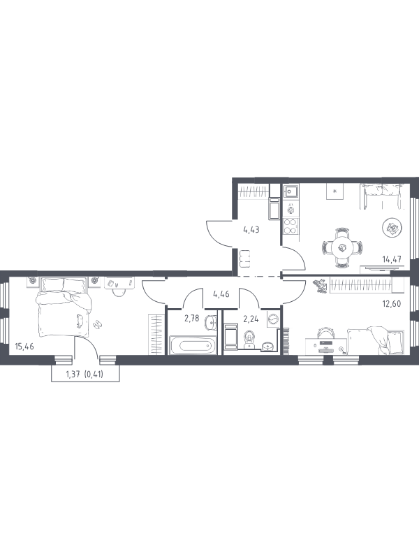 2-комнатная квартира, 56.51 м² в ЖК "Новое Колпино" - планировка, фото №1