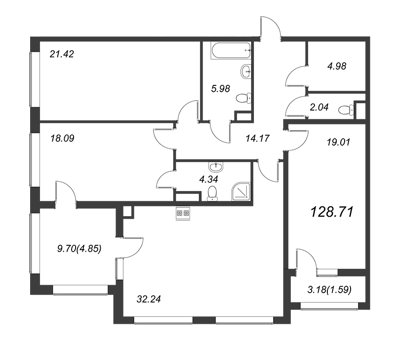 4-комнатная (Евро) квартира, 129.1 м² в ЖК "FAMILIA" - планировка, фото №1