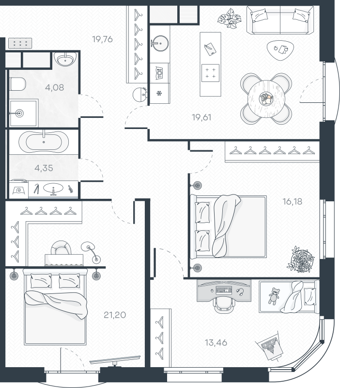 4-комнатная (Евро) квартира, 100.04 м² в ЖК "MONODOM-ART" - планировка, фото №1