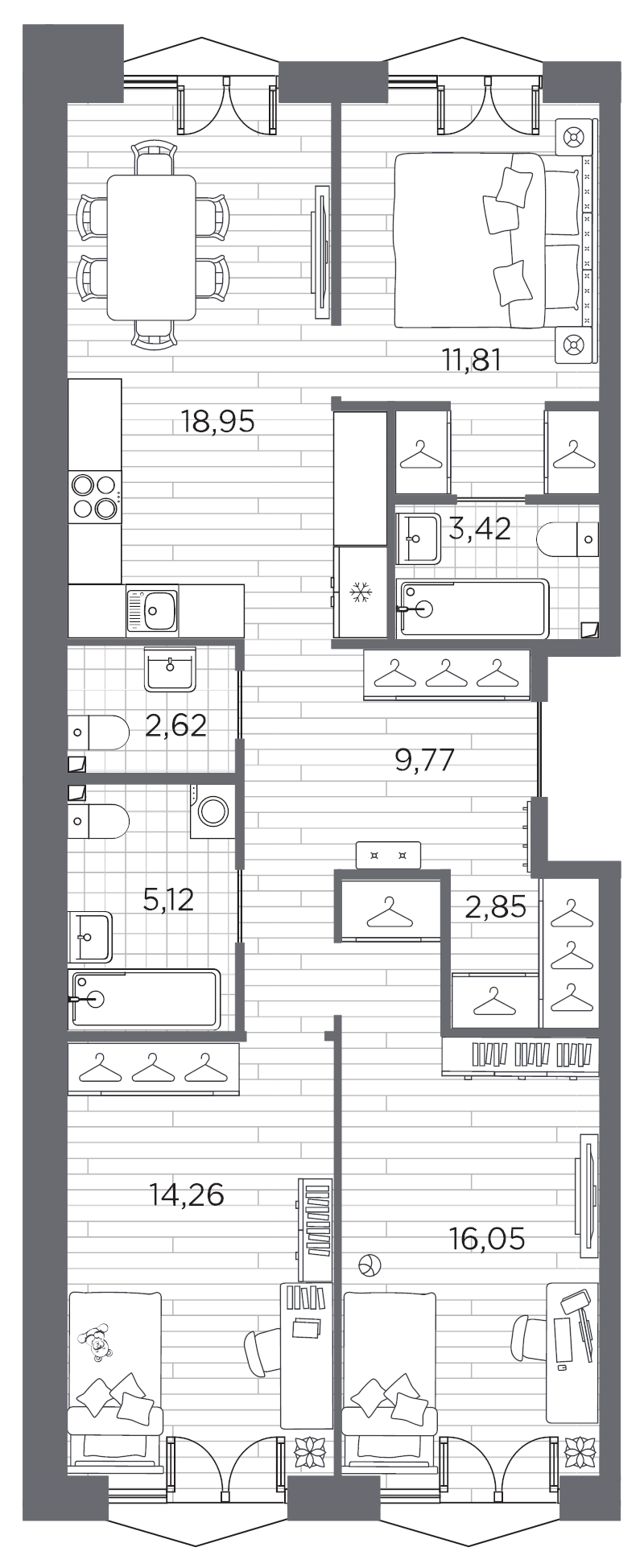 4-комнатная (Евро) квартира, 84.85 м² в ЖК "Галерная гавань" - планировка, фото №1
