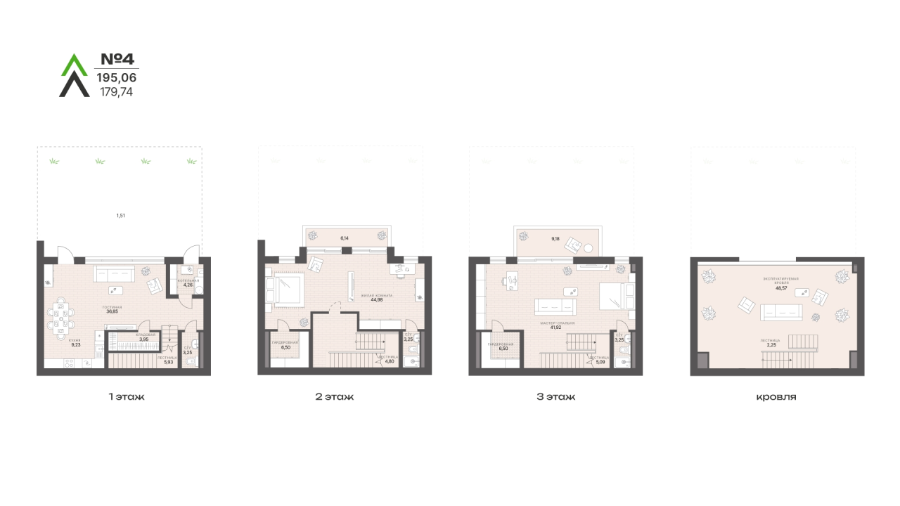 3-комнатная (Евро) квартира, 195.08 м² - планировка, фото №1