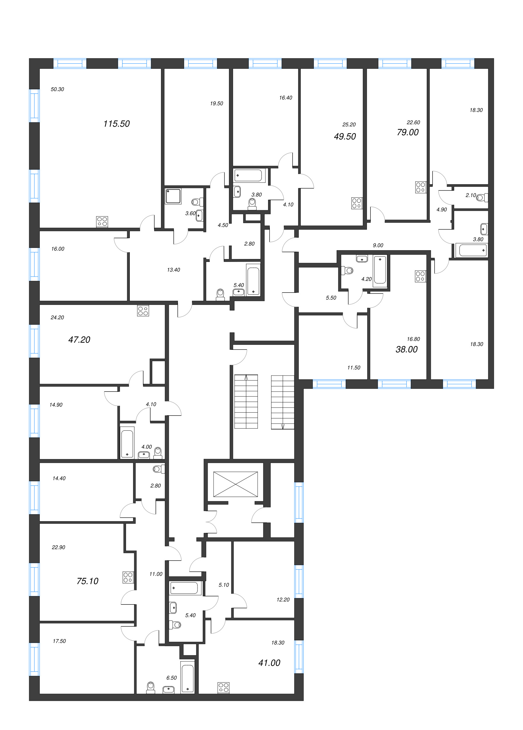 2-комнатная (Евро) квартира, 47.1 м² - планировка этажа