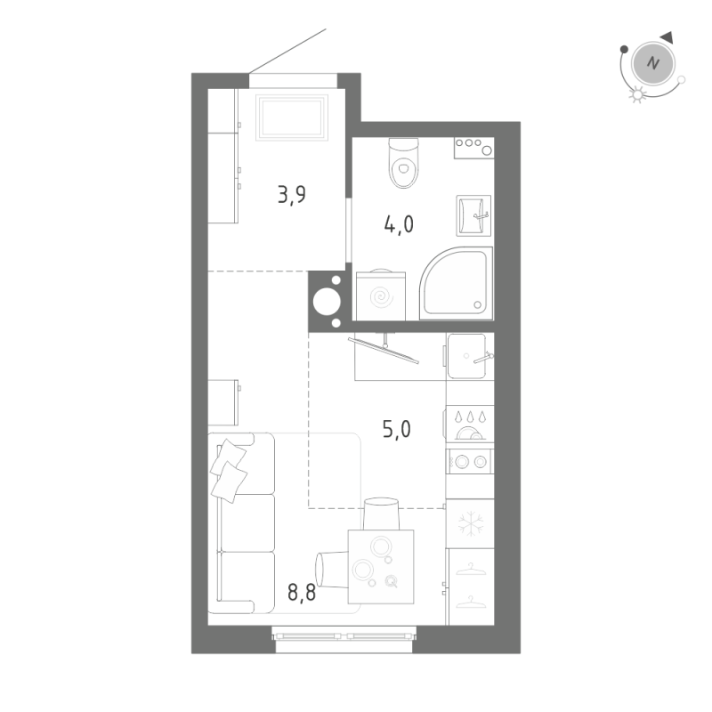 Квартира-студия, 21.7 м² - планировка, фото №1