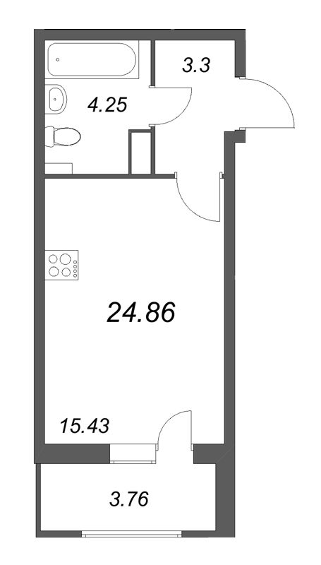 Квартира-студия, 24.86 м² в ЖК "Аквилон RekaPark" - планировка, фото №1
