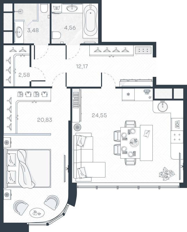 2-комнатная (Евро) квартира, 68.17 м² в ЖК "MONODOM-ART" - планировка, фото №1