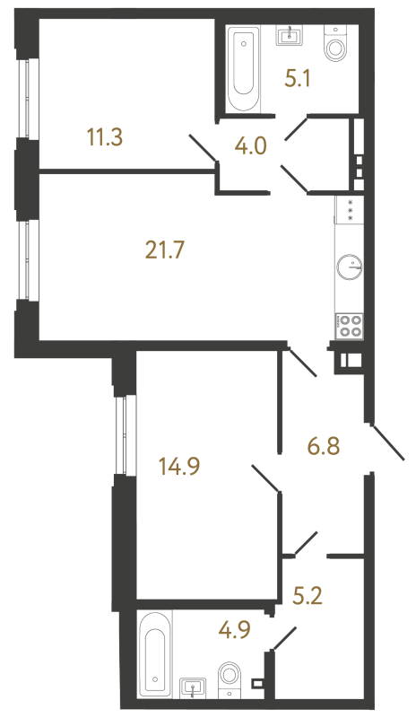 3-комнатная (Евро) квартира, 73.9 м² в ЖК "Коллекционер" - планировка, фото №1
