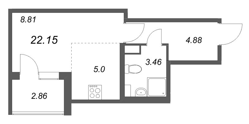 Квартира-студия, 22.15 м² в ЖК "Любоград" - планировка, фото №1