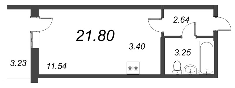 Квартира-студия, 21.8 м² - планировка, фото №1