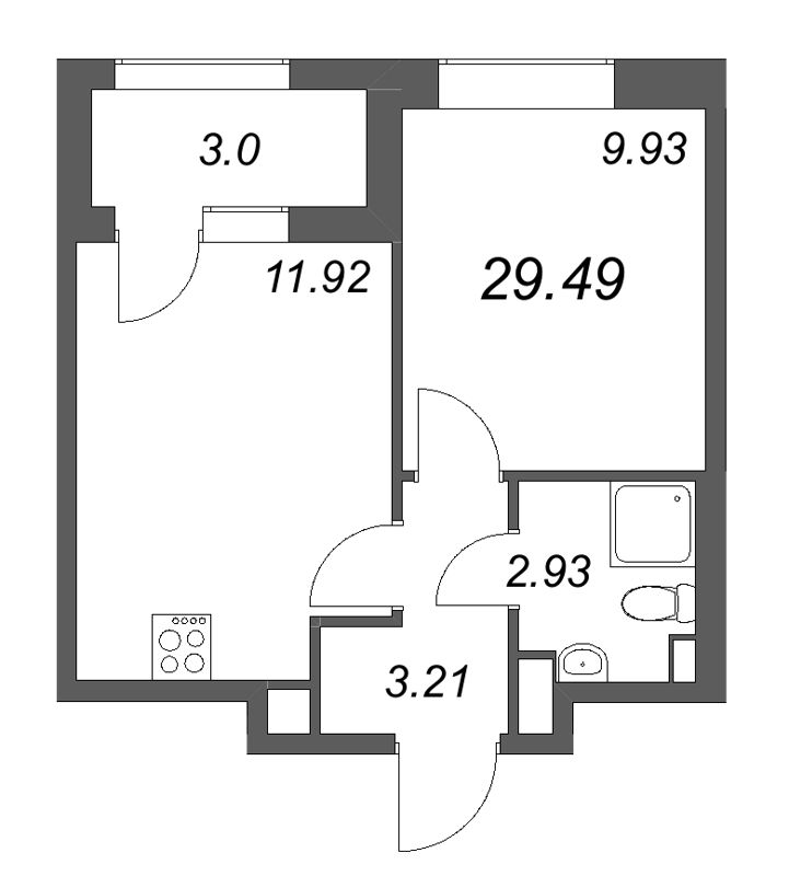 1-комнатная квартира, 29.49 м² в ЖК "Гранат" - планировка, фото №1