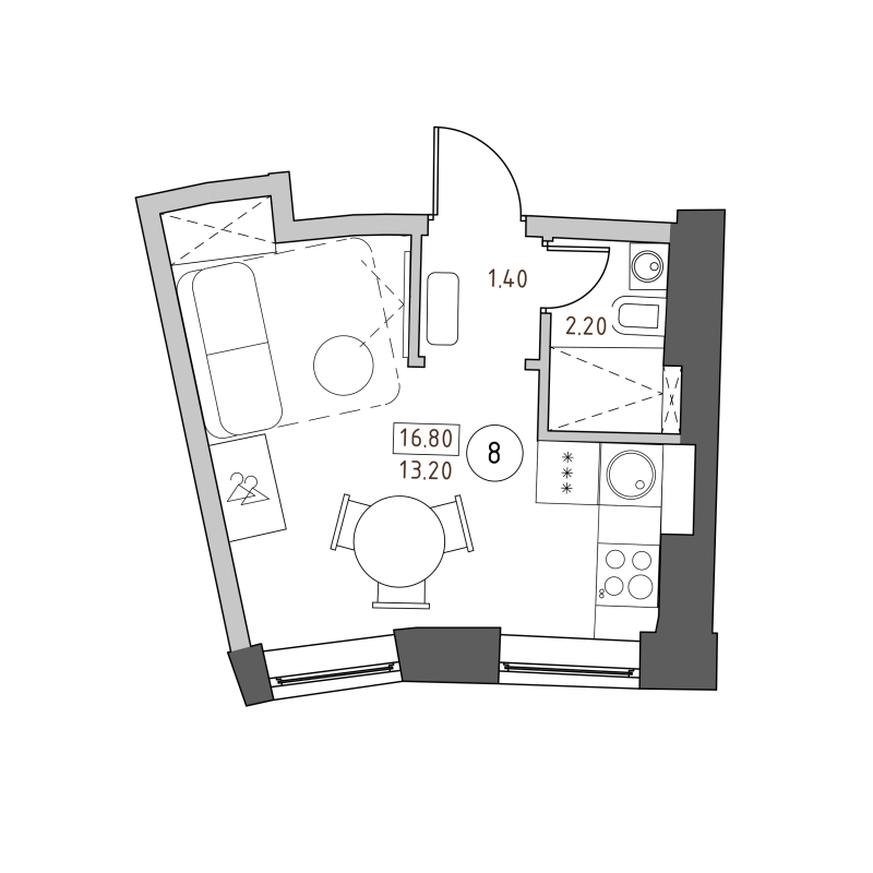 Квартира-студия, 16.8 м² в ЖК "Швецова 4" - планировка, фото №1