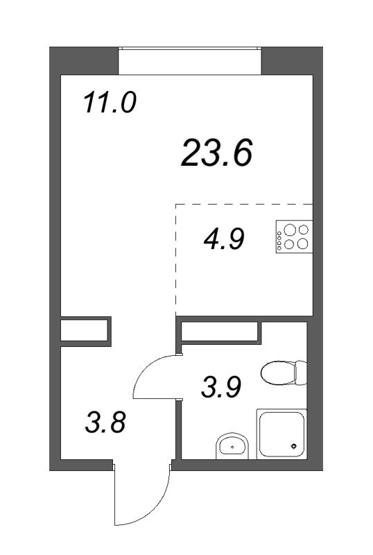 Квартира-студия, 23.6 м² в ЖК "Куинджи" - планировка, фото №1