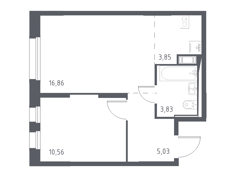 2-комнатная (Евро) квартира, 40.13 м² - планировка, фото №1