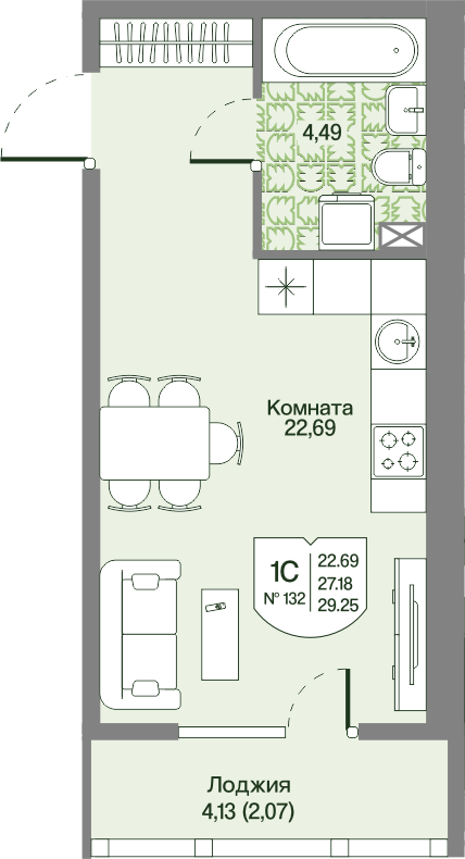 Квартира-студия, 29.25 м² в ЖК "Охтинские высоты" - планировка, фото №1