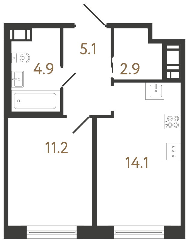 1-комнатная квартира, 38.2 м² в ЖК "Передвижники 2" - планировка, фото №1