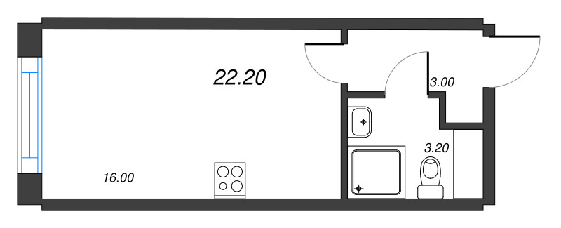 Квартира-студия, 22.2 м² в ЖК "Измайловский" - планировка, фото №1