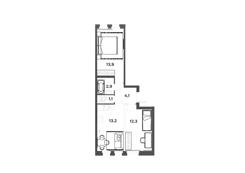 2-комнатная квартира, 47.5 м² в ЖК "ЭКО Квартал NEGA" - планировка, фото №1