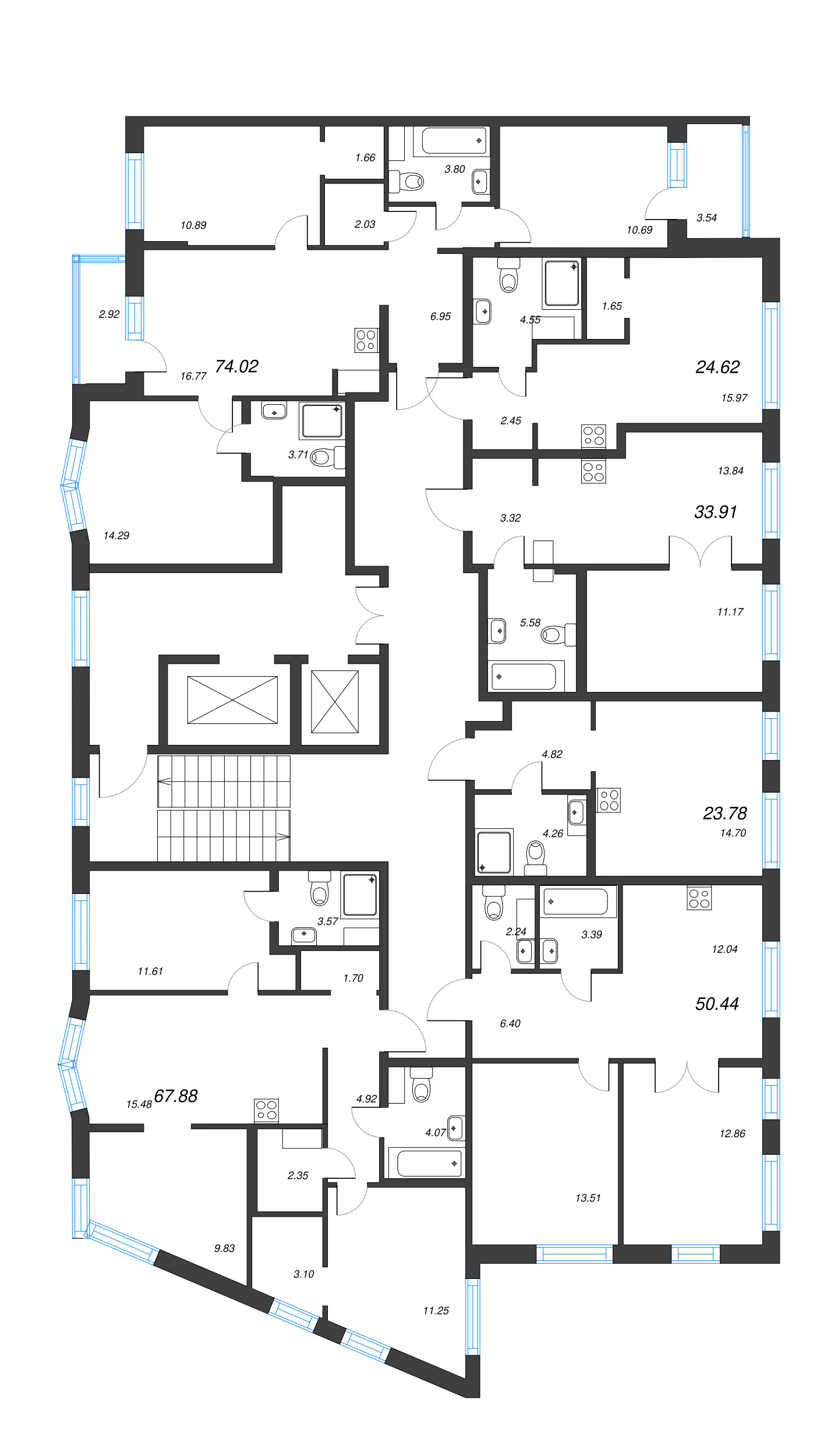 4-комнатная (Евро) квартира, 67.88 м² - планировка этажа