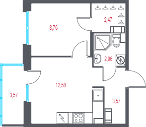 1-комнатная квартира, 31.41 м² в ЖК "Город-спутник Южный" - планировка, фото №1