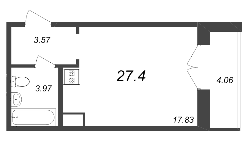 Квартира-студия, 27.4 м² в ЖК "ID Kudrovo" - планировка, фото №1