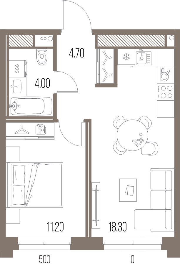 2-комнатная (Евро) квартира, 38.2 м² в ЖК "Легенда на Охте" - планировка, фото №1