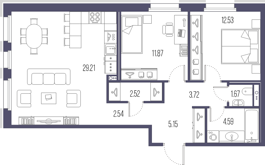 3-комнатная (Евро) квартира, 73.8 м² в ЖК "Большой Сампсониевский, 32" - планировка, фото №1