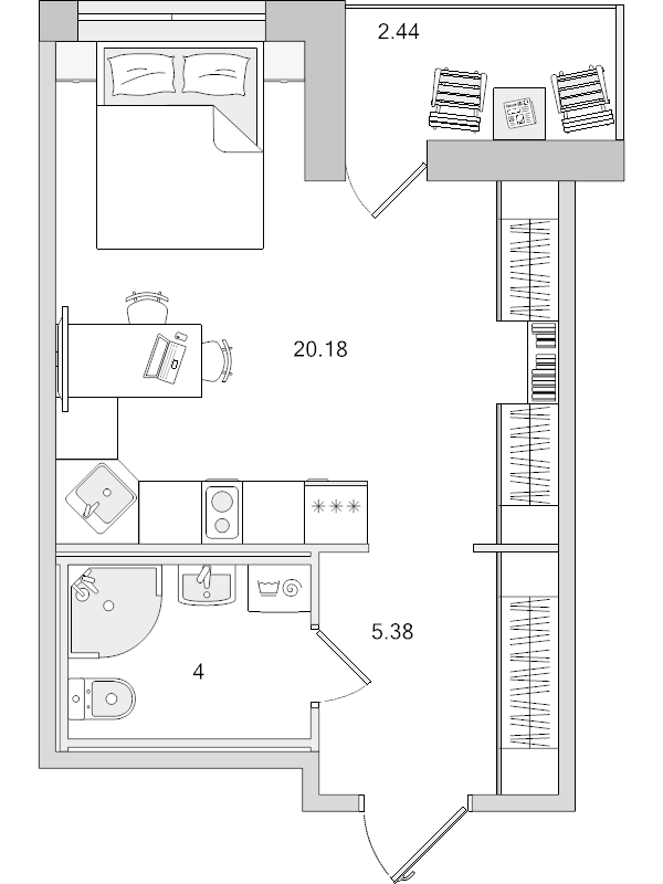 Квартира-студия, 32 м² - планировка, фото №1