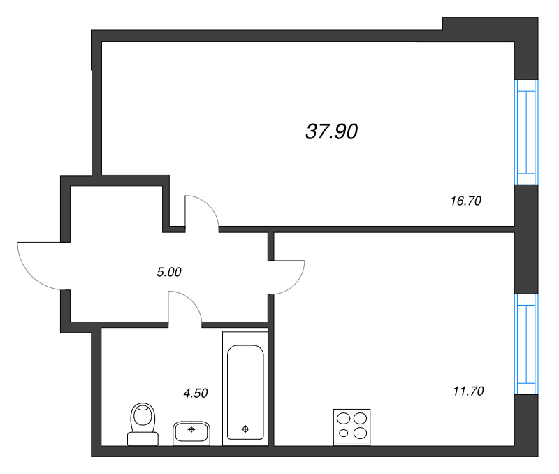 1-комнатная квартира, 37.9 м² в ЖК "Ягодное Река Парк" - планировка, фото №1