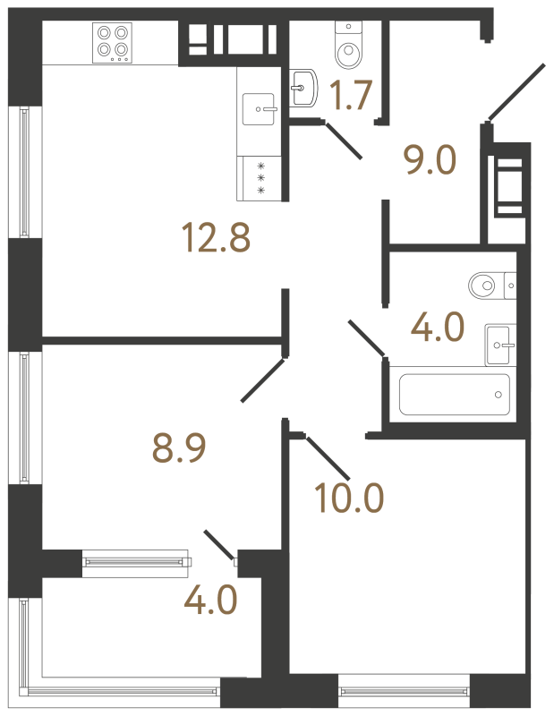 2-комнатная квартира, 46.4 м² в ЖК "Передвижники 2" - планировка, фото №1