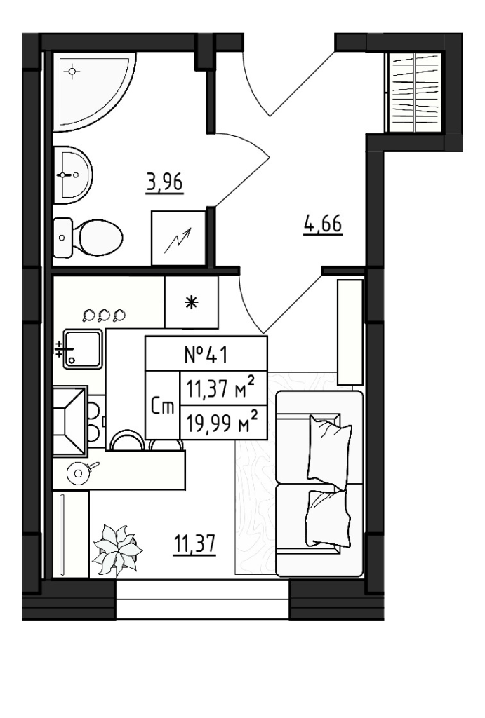 Квартира-студия, 19.99 м² в ЖК "Верево Сити" - планировка, фото №1