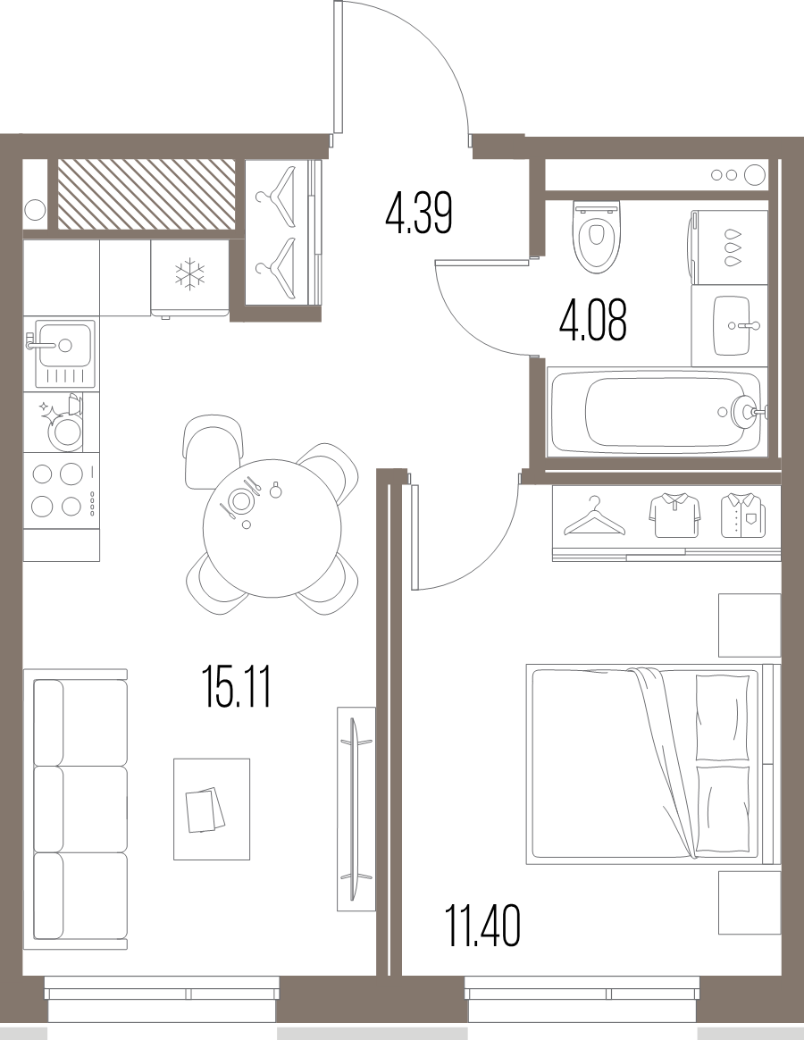 2-комнатная (Евро) квартира, 34.98 м² в ЖК "Legenda Васильевского" - планировка, фото №1