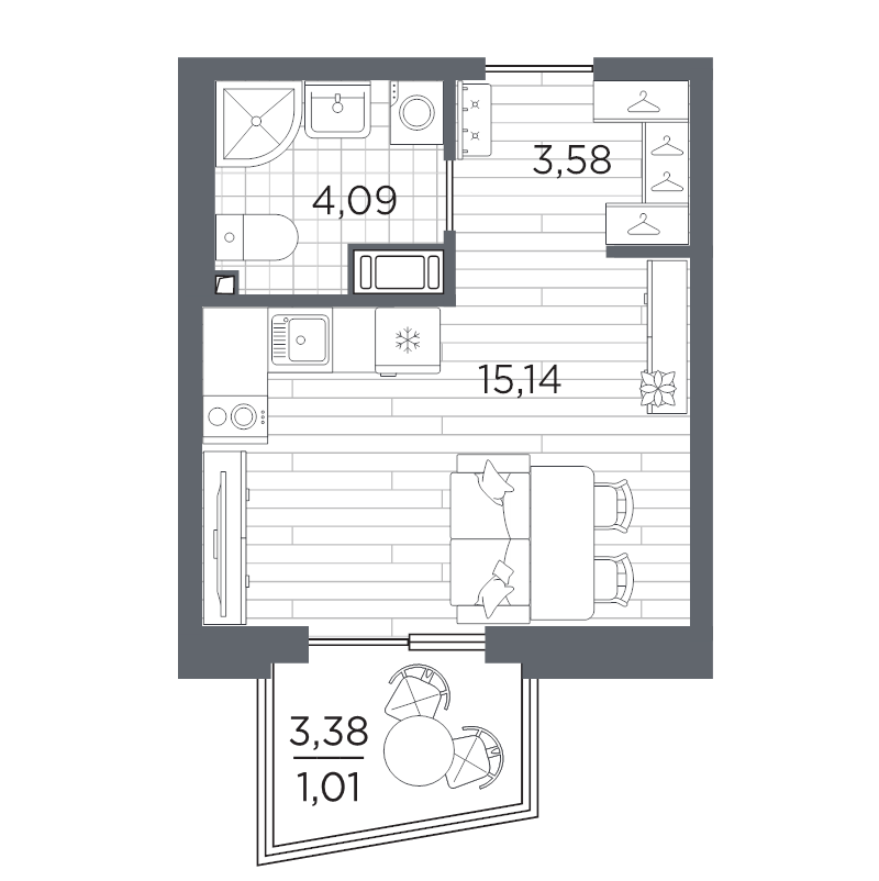 Квартира-студия, 23.82 м² в ЖК "Respect" - планировка, фото №1