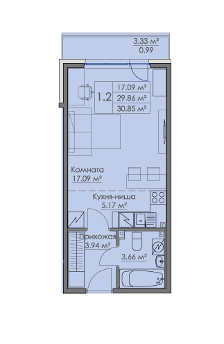 Квартира-студия, 30.85 м² в ЖК "Малая Финляндия" - планировка, фото №1