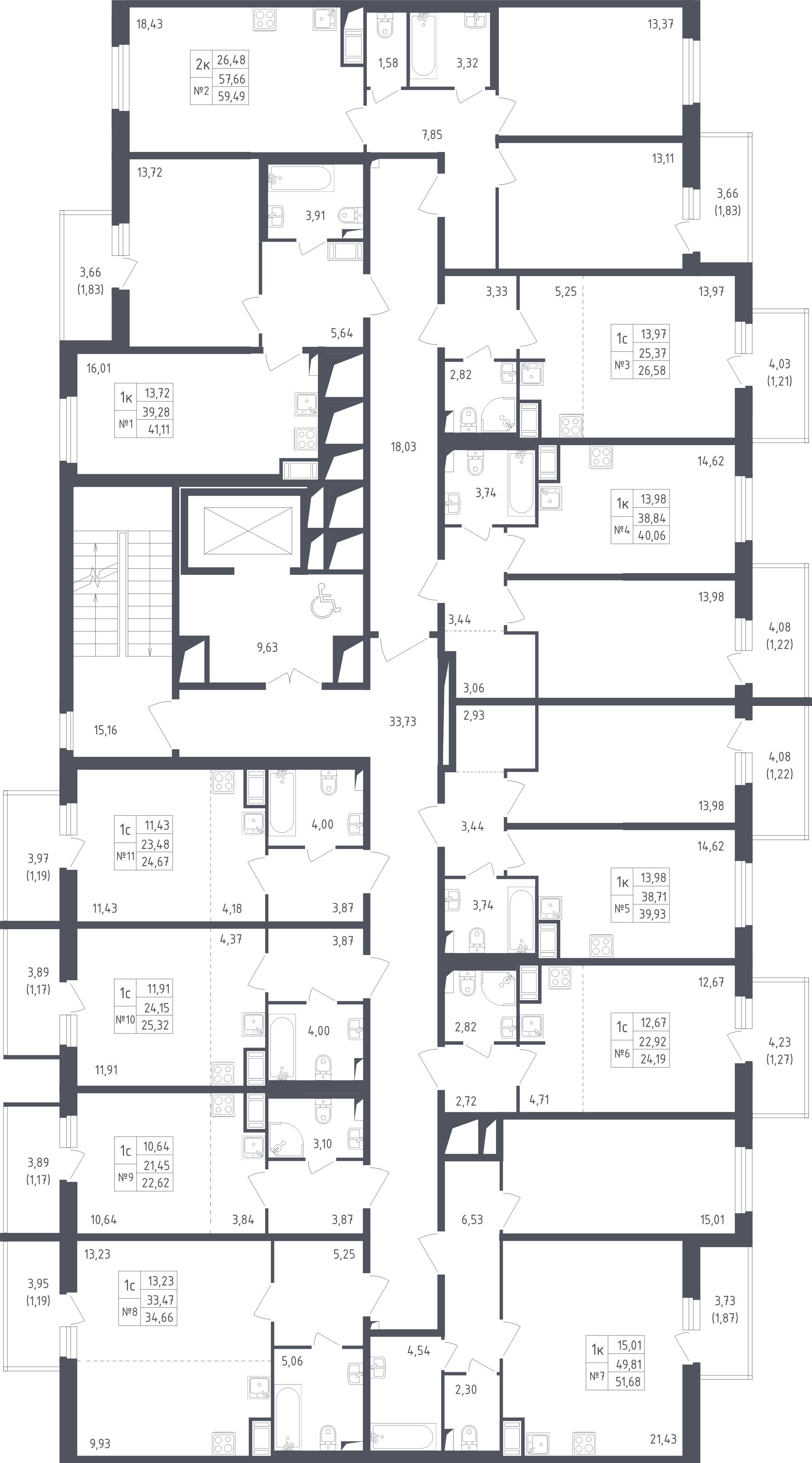 1-комнатная квартира, 39.93 м² в ЖК "Астрид" - планировка этажа