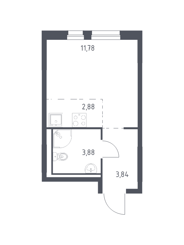 Квартира-студия, 22.38 м² в ЖК "Невская Долина" - планировка, фото №1