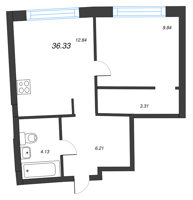 1-комнатная квартира, 36.33 м² в ЖК "Аквилон Riva" - планировка, фото №1