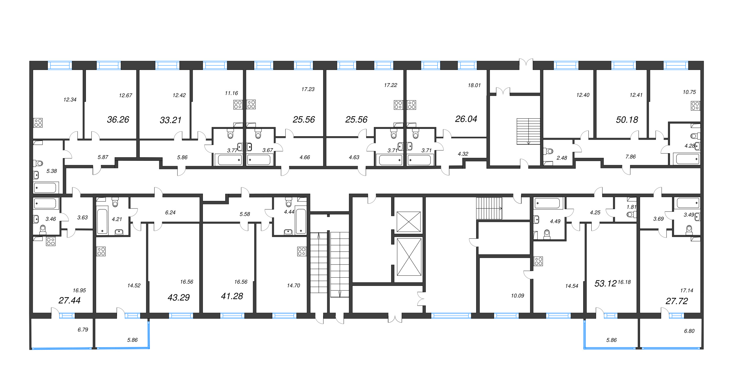 2-комнатная квартира, 50.18 м² - планировка этажа