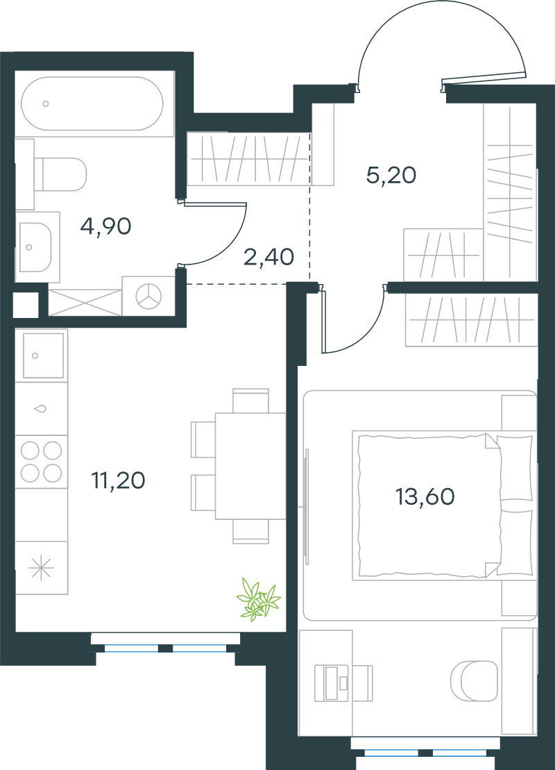 1-комнатная квартира, 37.3 м² в ЖК "Левел Мечникова" - планировка, фото №1