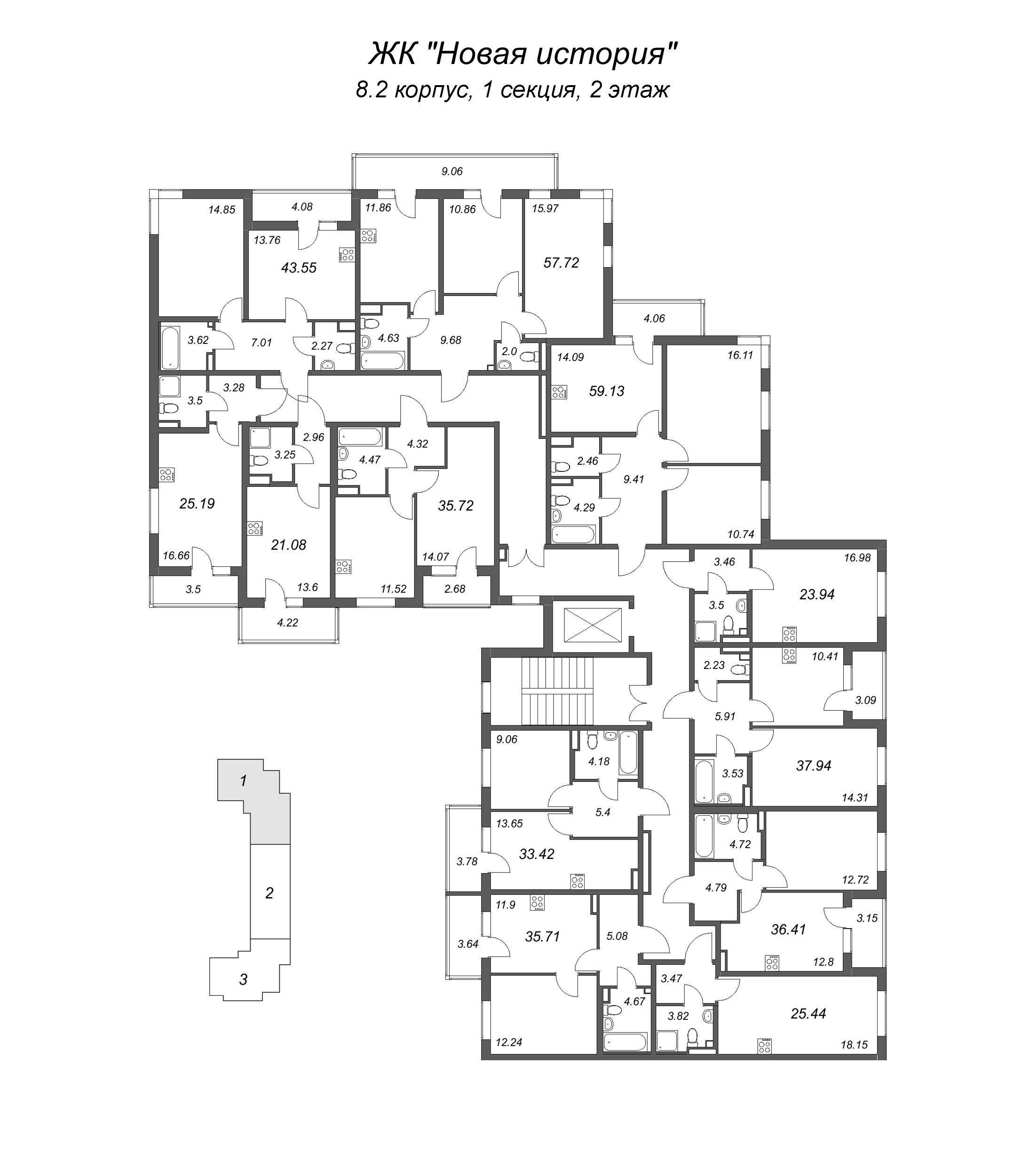 Квартира-студия, 21.08 м² в ЖК "Новая история" - планировка этажа