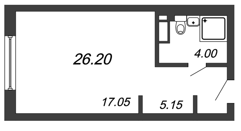 Квартира-студия, 26.2 м² - планировка, фото №1