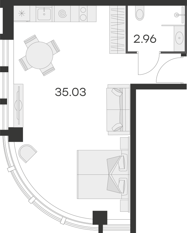Квартира-студия, 36 м² в ЖК "25/7 Заневский" - планировка, фото №1