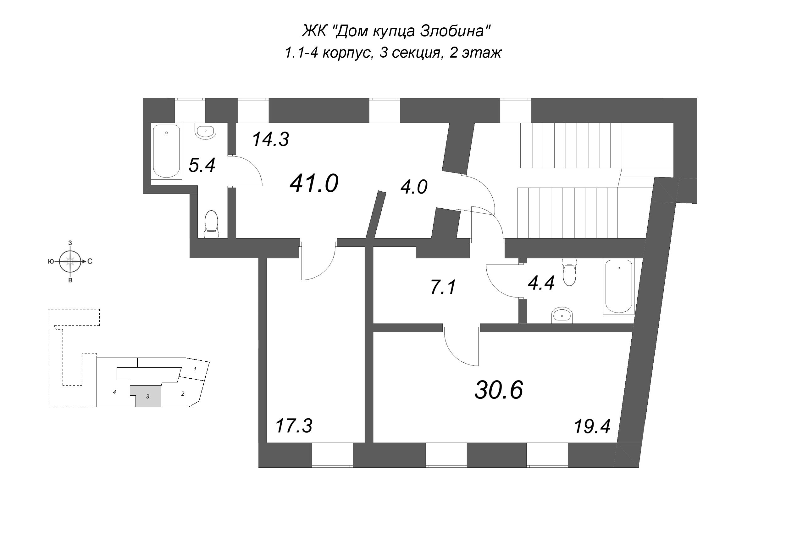 Квартира-студия, 30.6 м² в ЖК "Дом купца Злобина" - планировка этажа