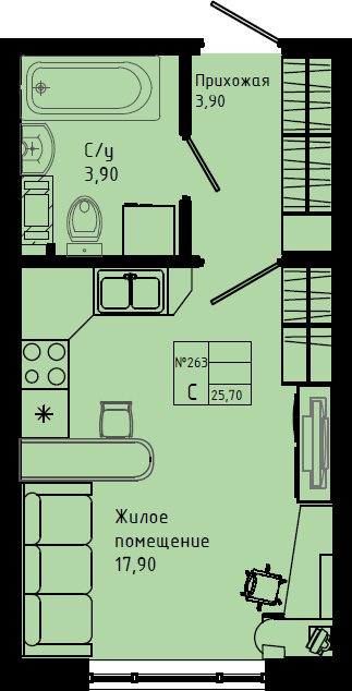 Квартира-студия, 25.7 м² в ЖК "Pixel" - планировка, фото №1