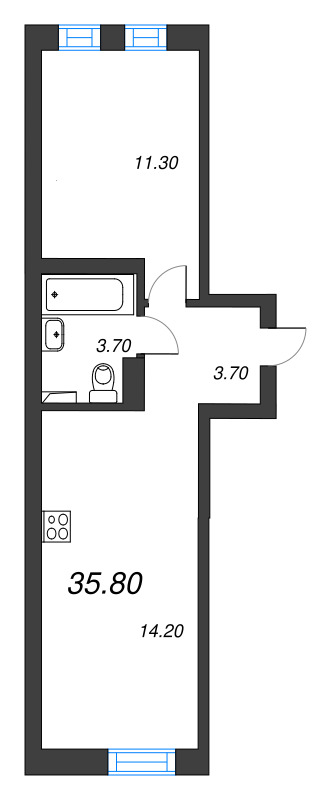2-комнатная (Евро) квартира, 35.8 м² в ЖК "ЭКО Квартал NEGA" - планировка, фото №1