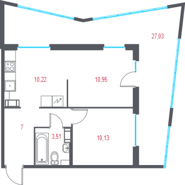 2-комнатная квартира, 49.92 м² в ЖК "Город-спутник Южный" - планировка, фото №1