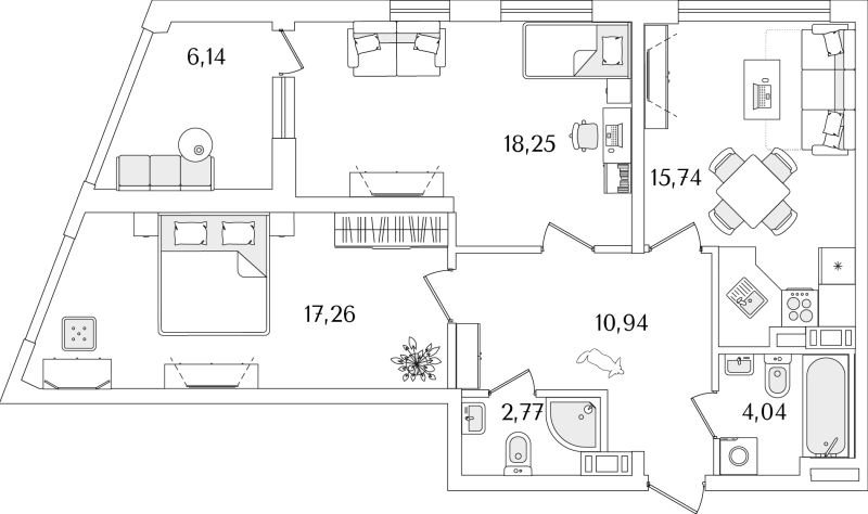 3-комнатная (Евро) квартира, 72.07 м² - планировка, фото №1