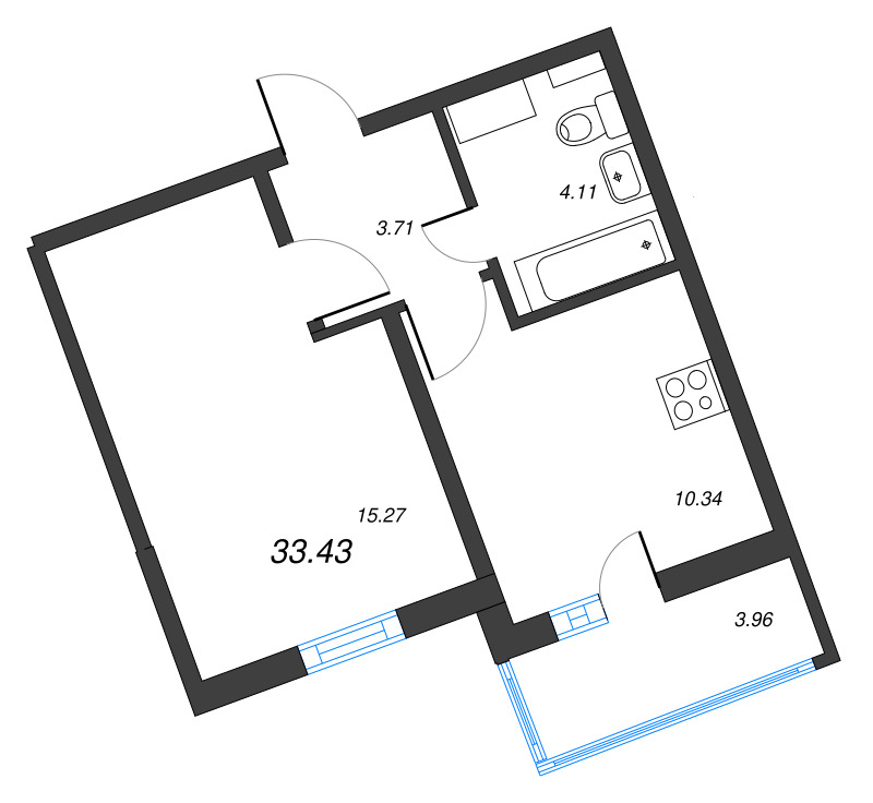 1-комнатная квартира, 33.43 м² в ЖК "ПАТИО. Уютный квартал" - планировка, фото №1