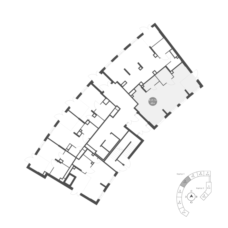 Помещение, 65.4 м² в ЖК "Ягодное Река Парк" - планировка, фото №1